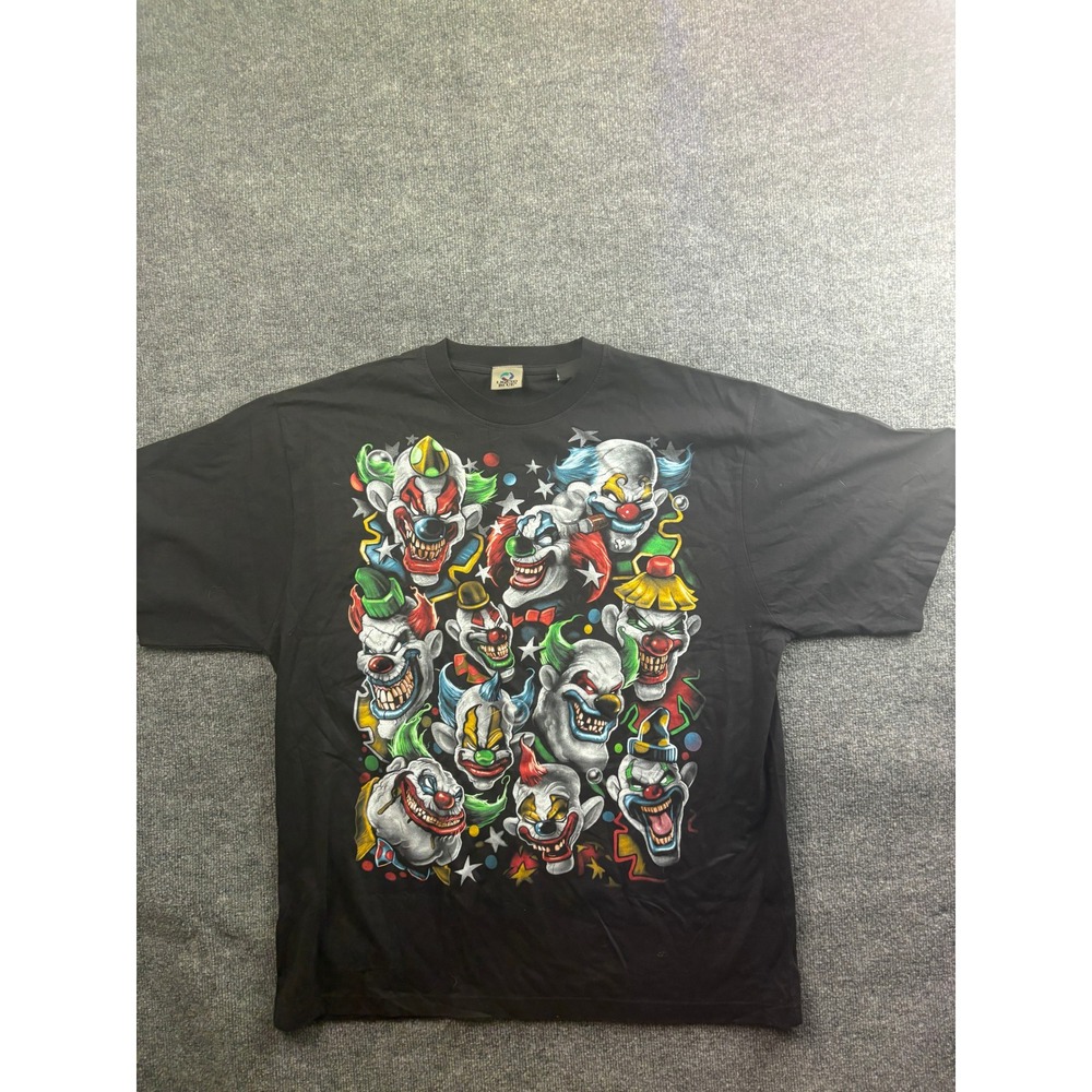 Liquid Blue Graphic Tee Mens XL Black Evil Clown Horror All Over Print Shirt